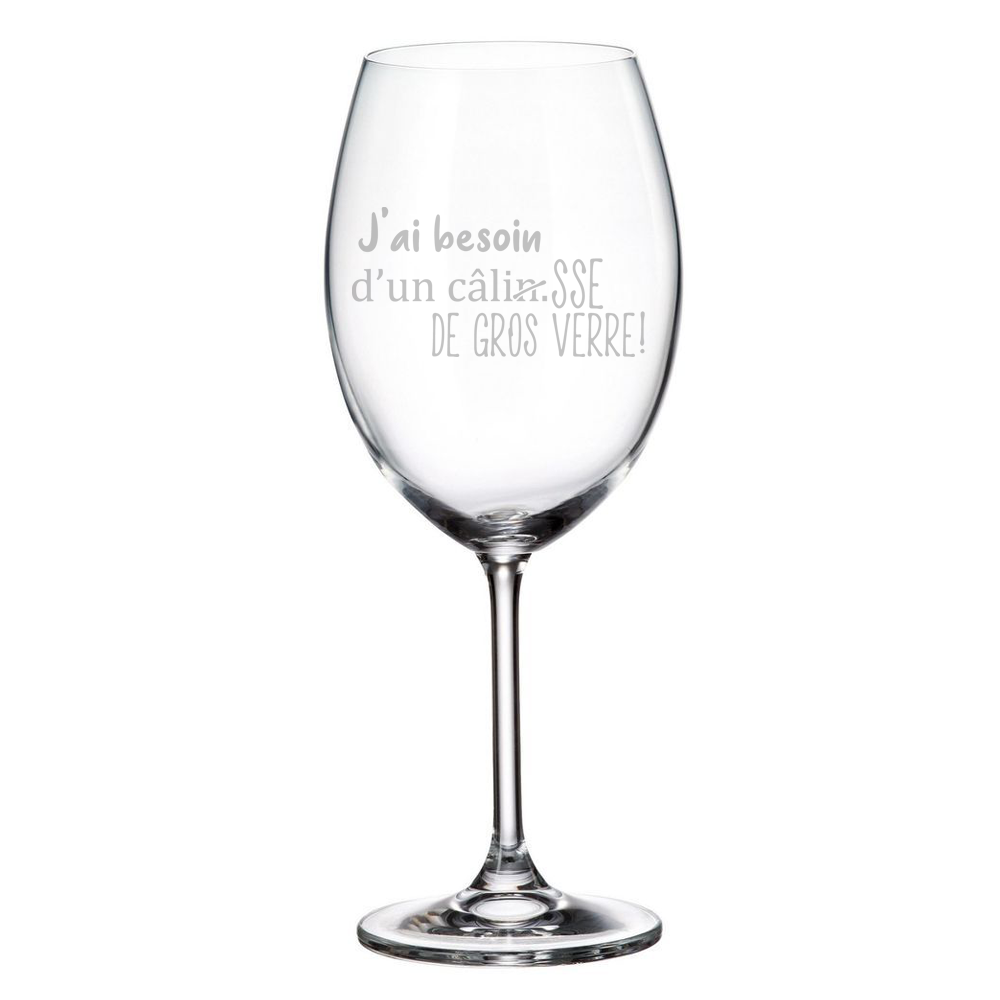 Verre à vin gravé  J'ai Besoin d'un CâlinSSE De Gros Verre!