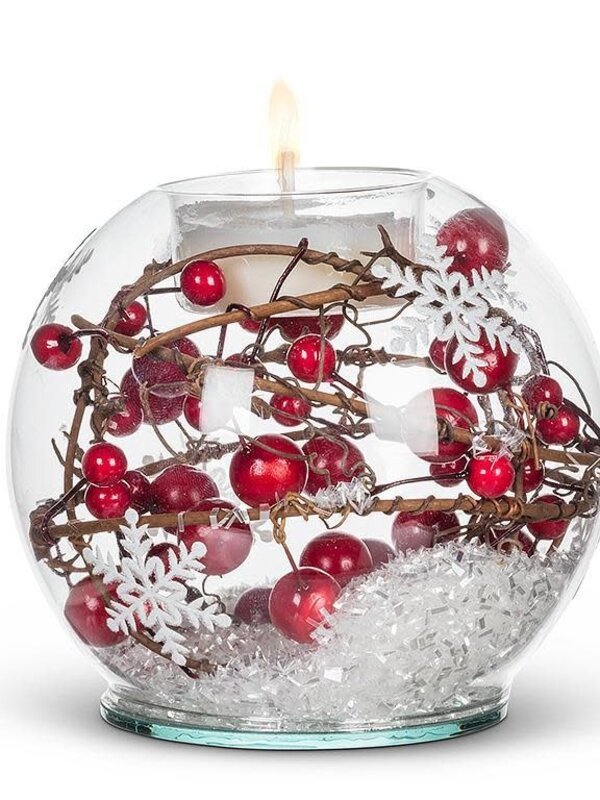 Abbott Boule à neige bougeoir baies rouges/ Red berry & snow ball votive