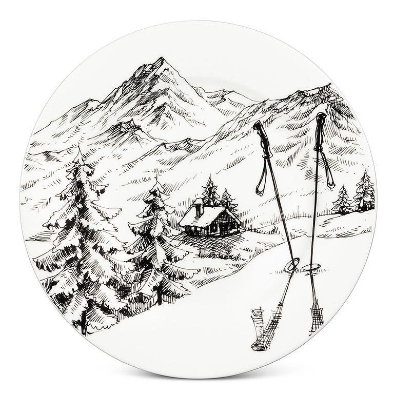 Small plate ski scenery sketch/ petite assiette ski