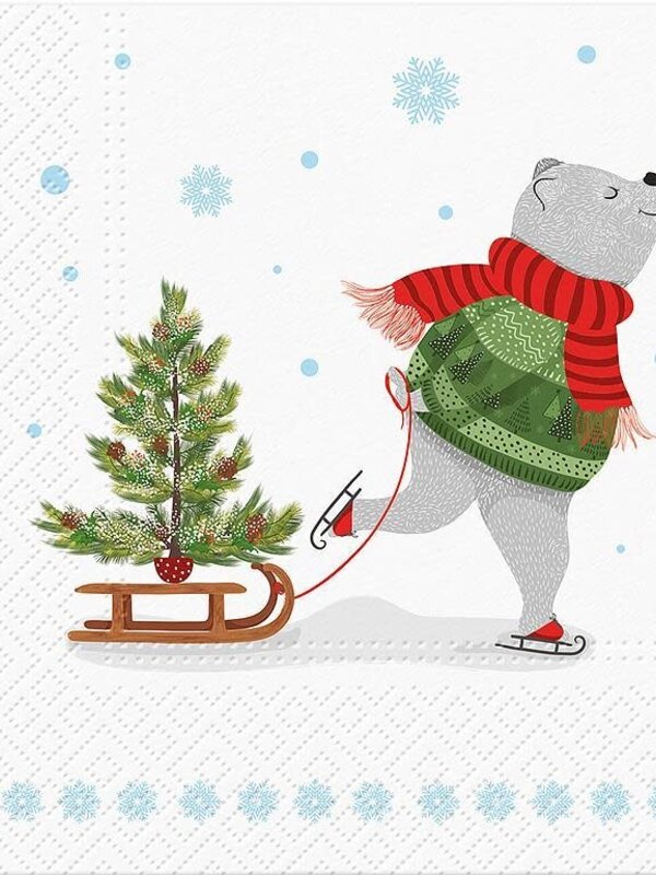 Abbott Skating bear with tree napkin/ Serviette de table ours polaire patin