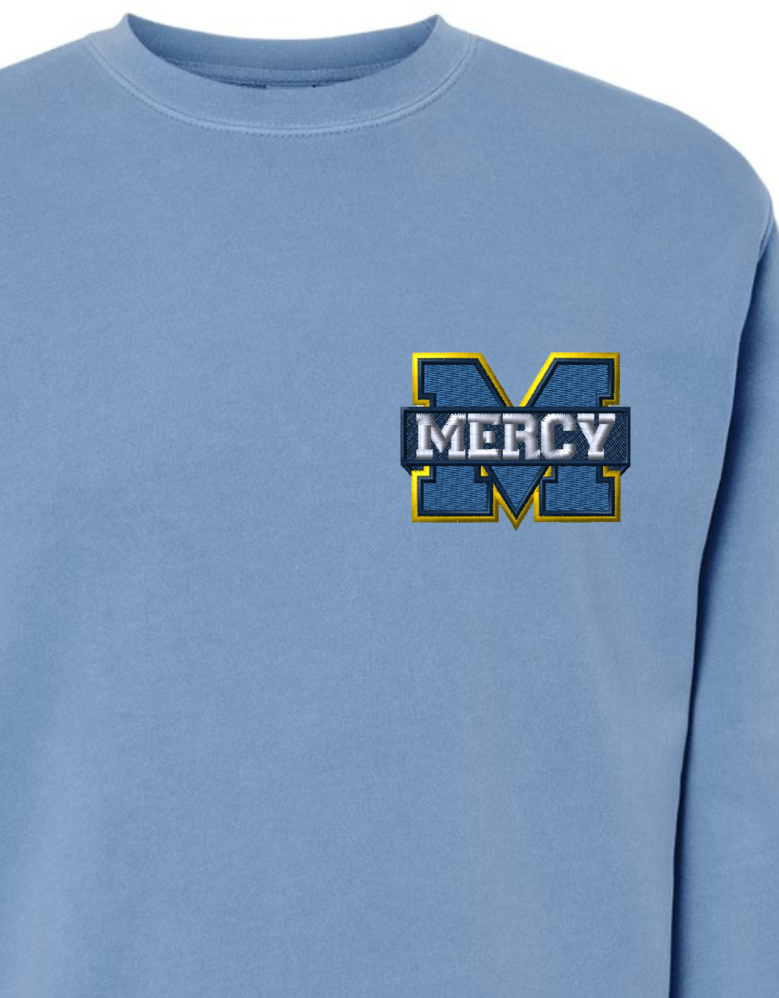 Independent Pigment Dyed Light Blue Crewneck Embroidered Power M