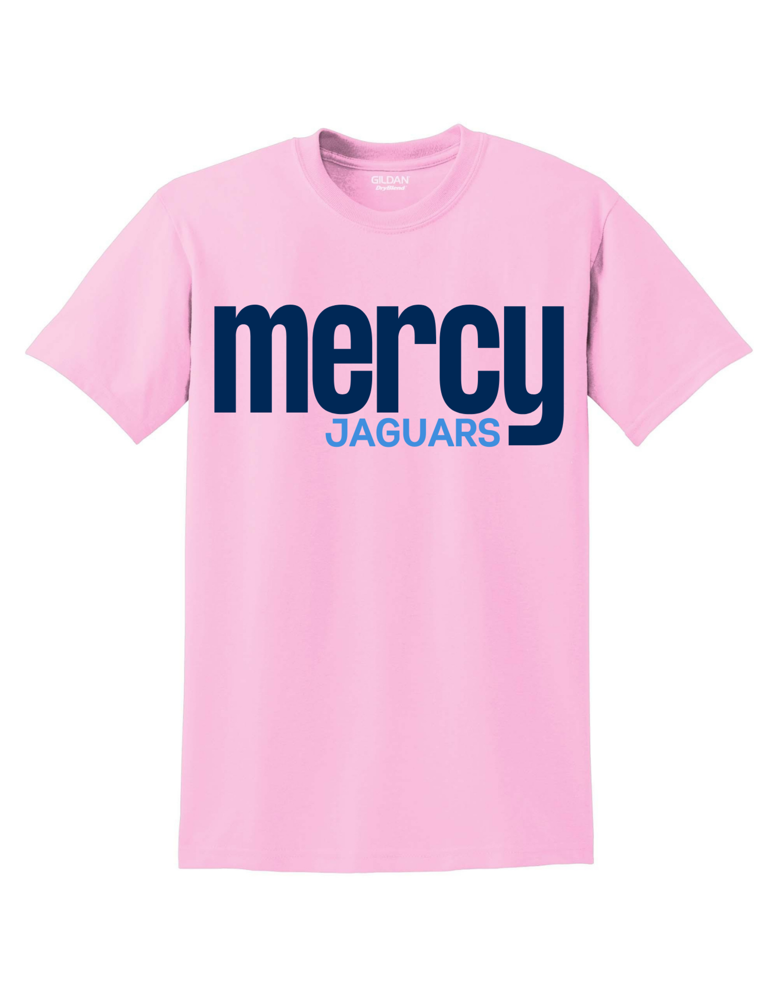 Gildan Pink "Mercy Jaguars " in Blue writing Tee