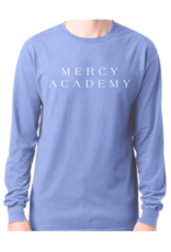 Comfort Wash Dusty Blue "MERCY ACADEMY" Seaside Font Long-sleeve Tee