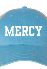Richardson Columbia Blue Garment-Washed Trucker Cap white embroidered MERCY