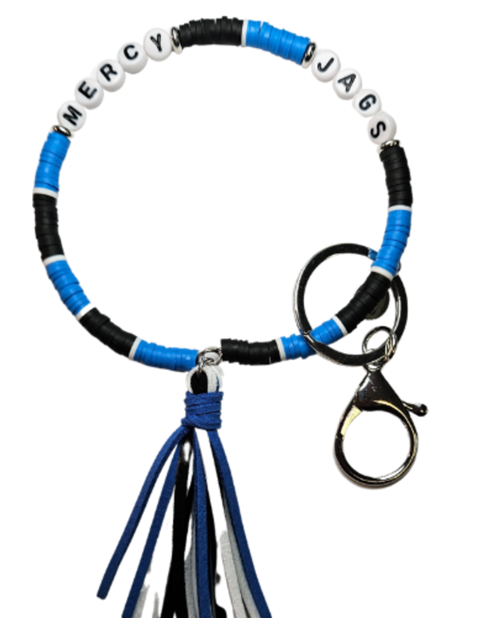 Jardine Associates Black & Blue Beaded Friendship Bracelet "MERCY JAGS" Keychain