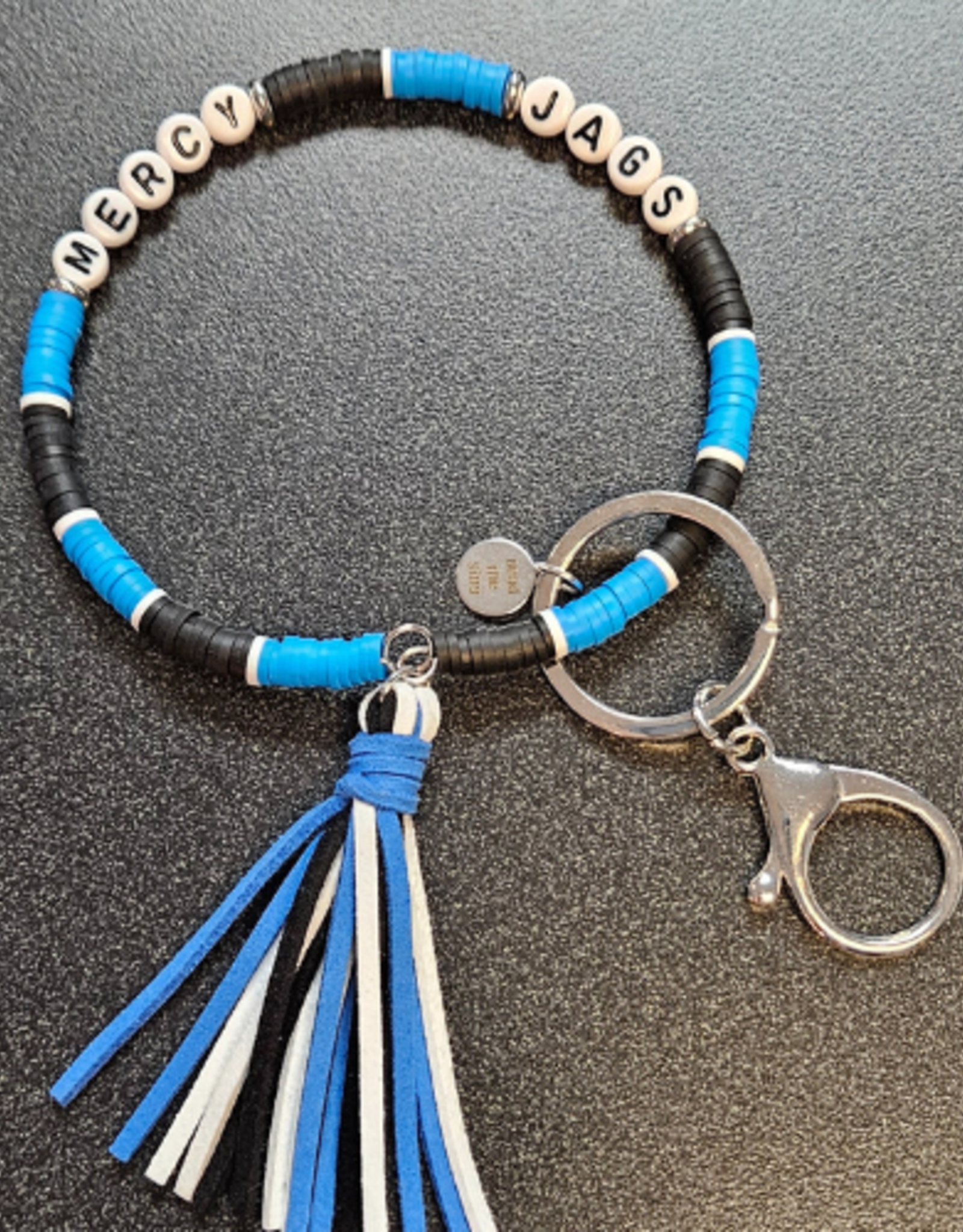 Jardine Associates Black & Blue Beaded Friendship Bracelet "MERCY JAGS" Keychain