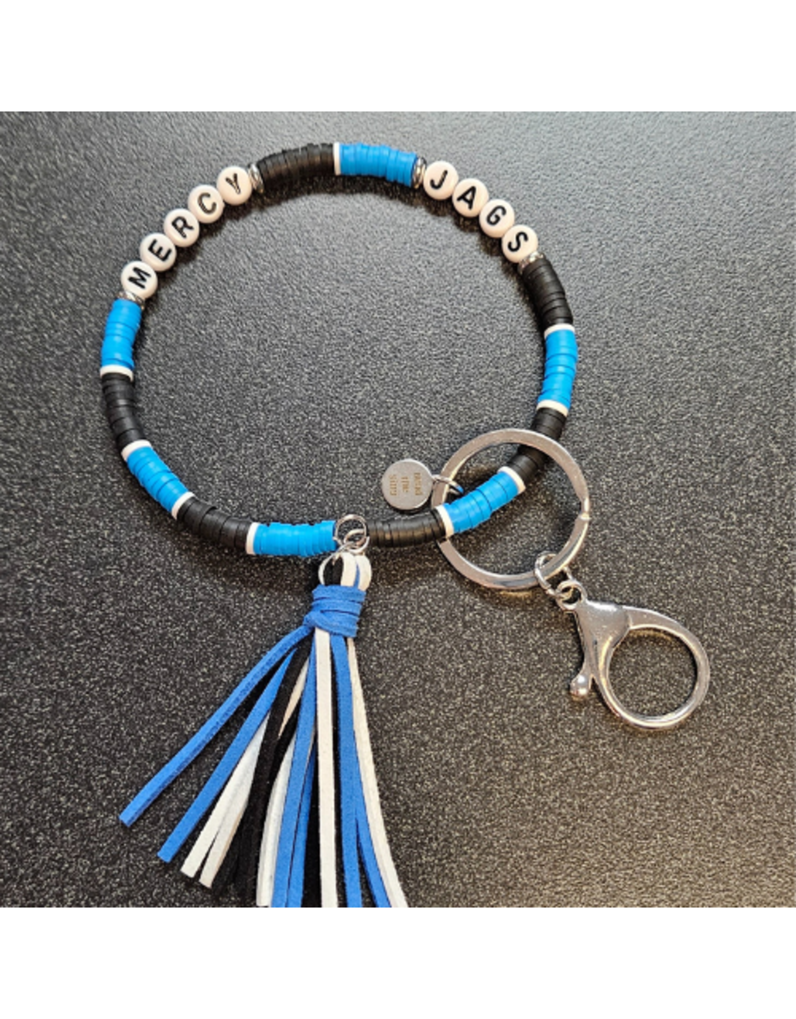 Jardine Associates Black & Blue Beaded Friendship Bracelet "MERCY JAGS" Keychain