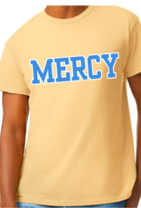 Gildan Yellow T "MERCY" In blue white outline