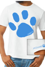 Gildan White Tee Blue Paw Print "Jaguars" on sleeve