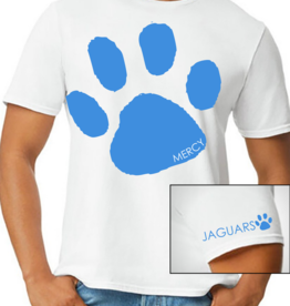Gildan White Tee Blue Paw Print "Jaguars" on sleeve