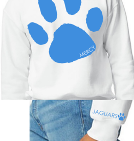 Gildan White Crewneck Blue Paw Print "Jaguars" on sleeve