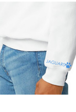 Gildan White Crewneck Blue Paw Print "Jaguars" on sleeve