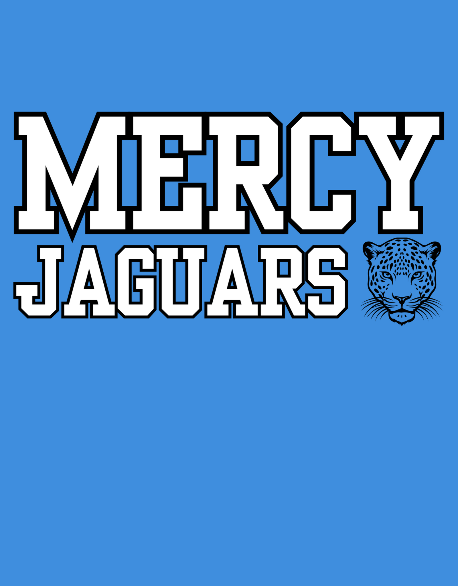 Gildan Blue Tee "Mercy Jaguars" in white, jaguar head