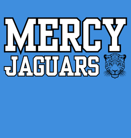 Gildan Blue Tee "Mercy Jaguars" in white, jaguar head