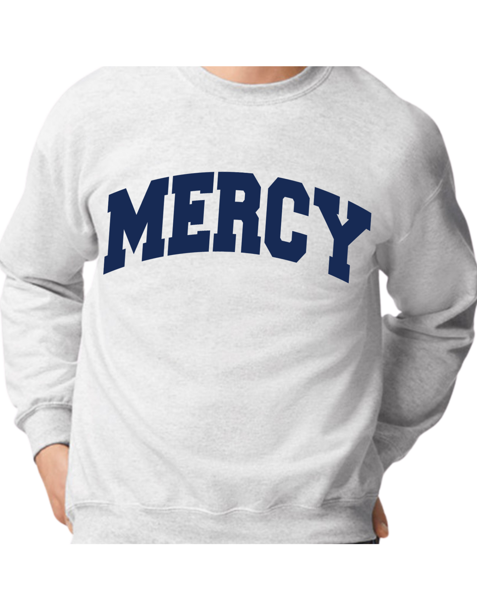 Gildan "OPEN HOUSE" Crewneck Gray with MERCY in Navy
