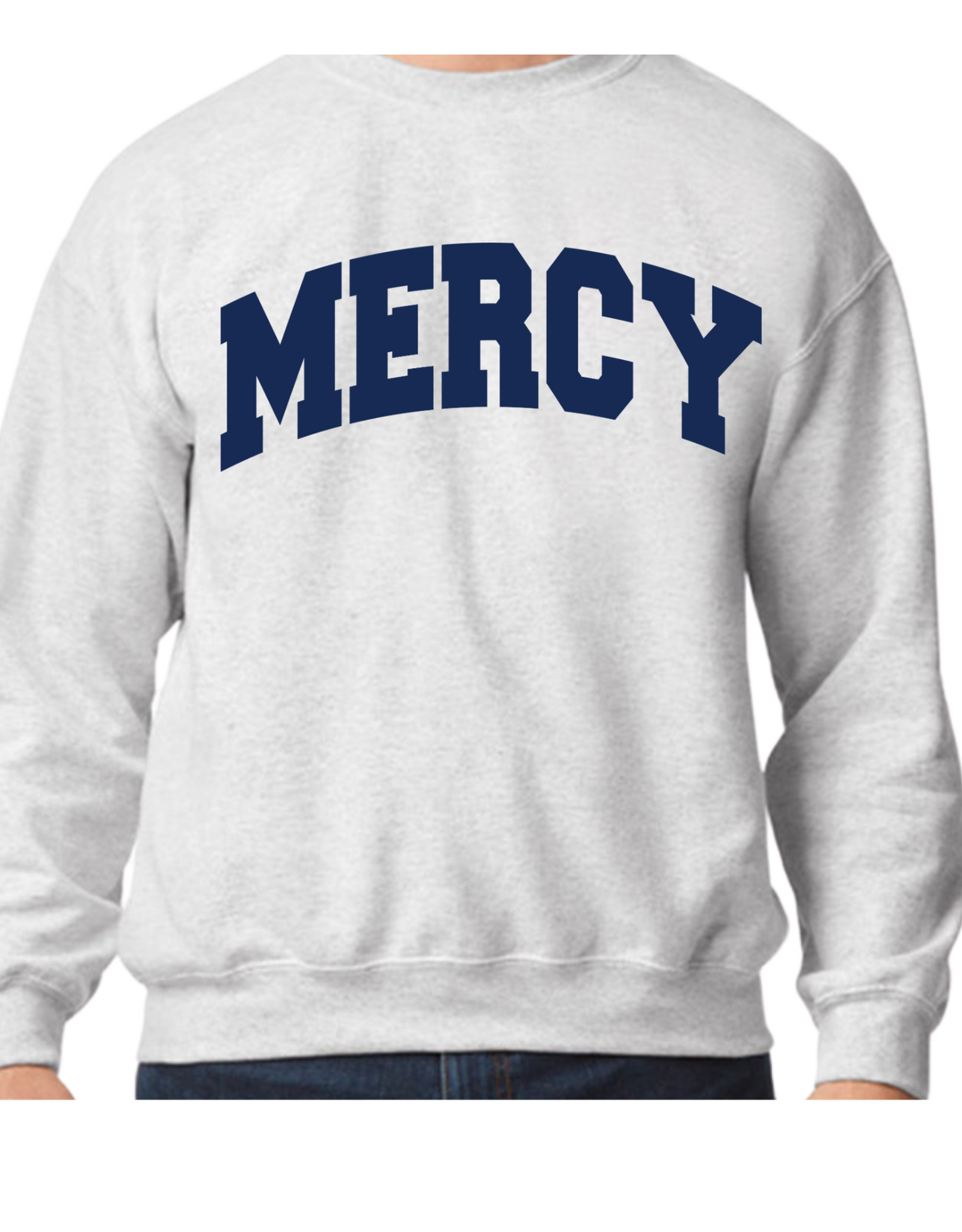 Gildan "OPEN HOUSE" Crewneck Gray with MERCY in Navy