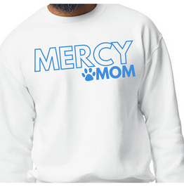 Gildan "MERCY MOM"White Crewneck Blue Writing