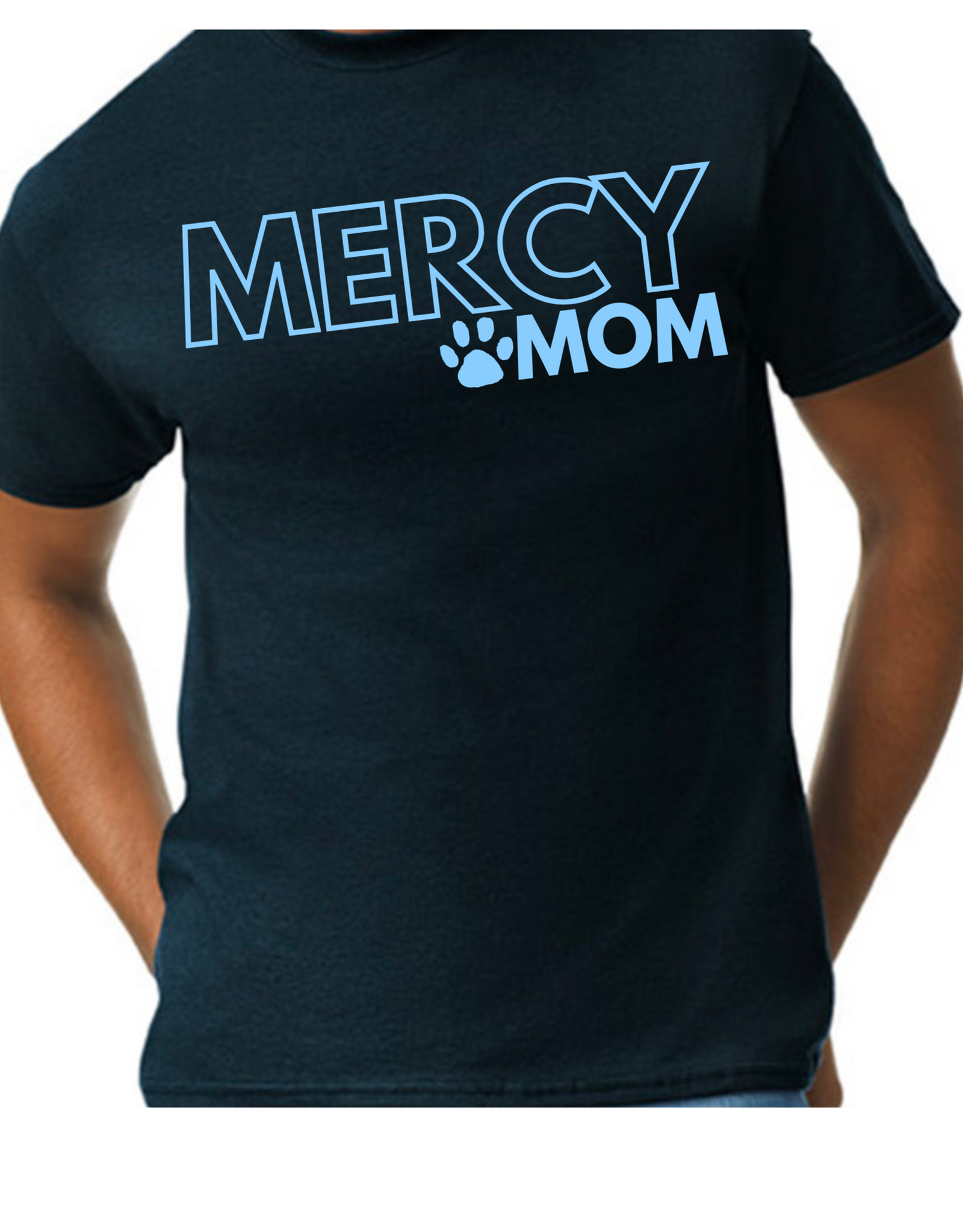 Gildan "MERCY MOM"Black Tee Blue Writing