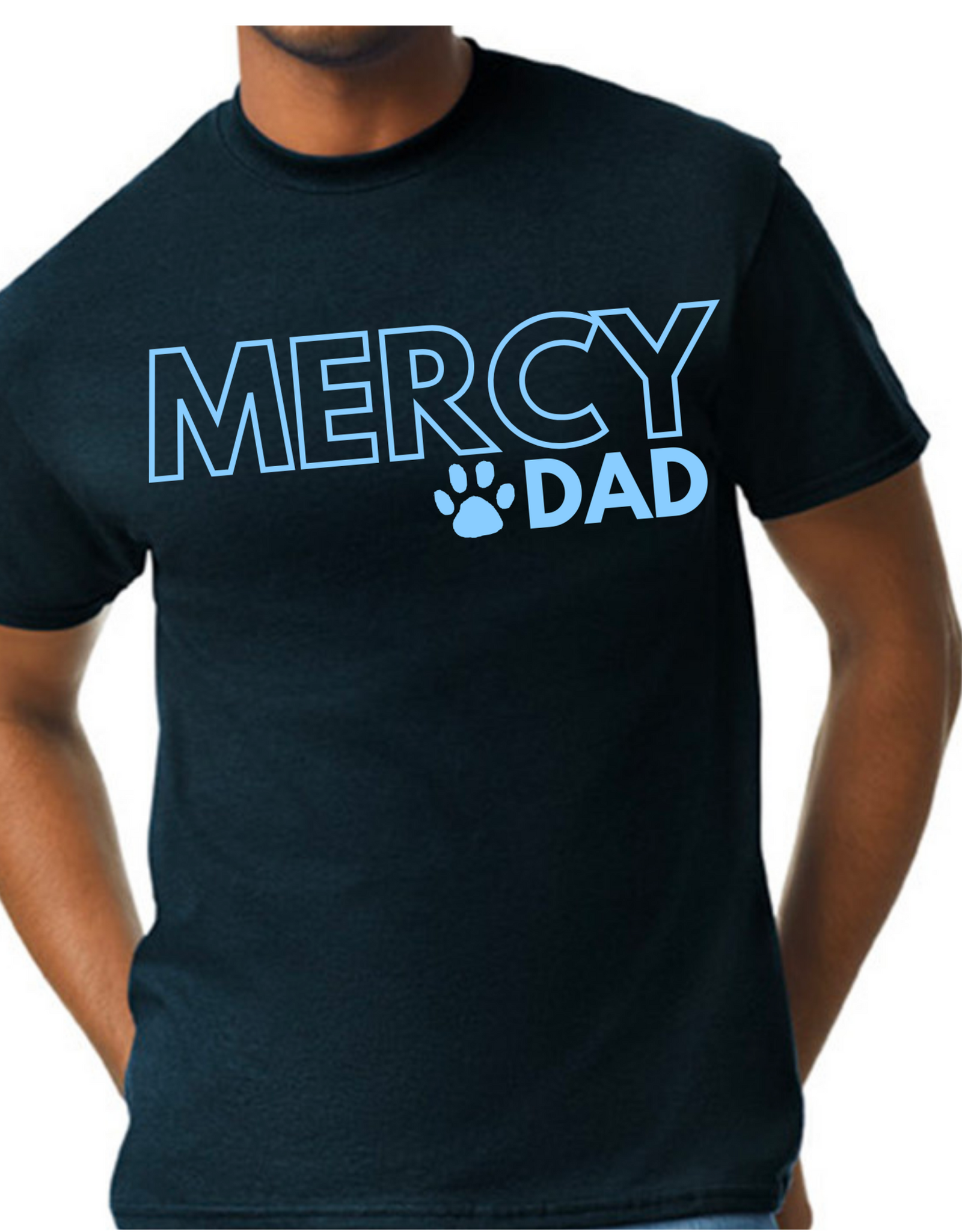 Gildan "MERCY DAD"Black Tee Blue Writing