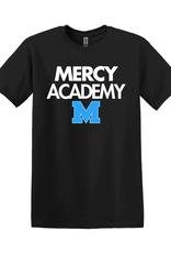 Gildan Black Tee "Mercy Academy" in White Blue Power M