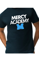 Gildan Black Tee "Mercy Academy" in White Blue Power M