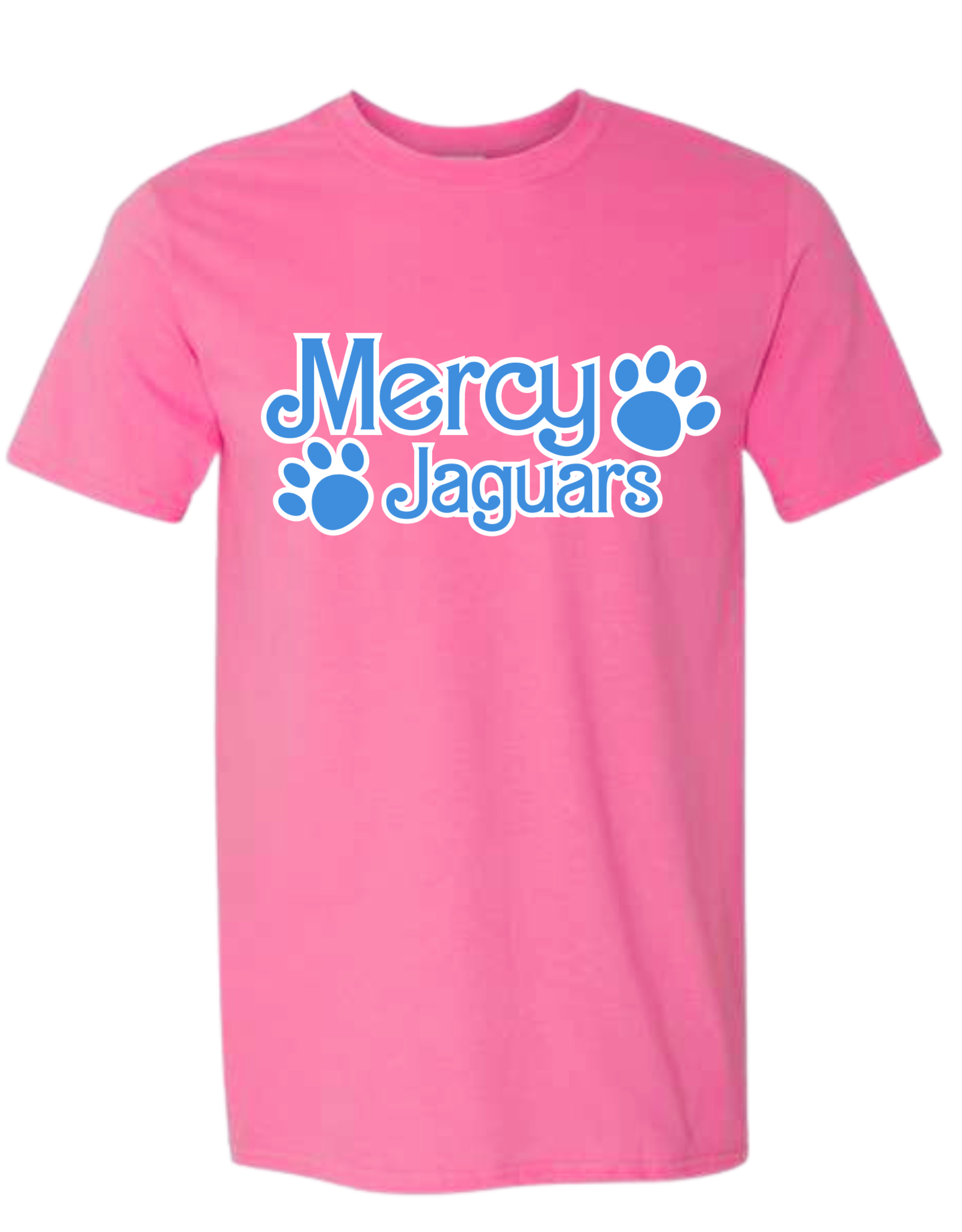 Gildan Pink "Mercy Jaguars" Shirt in "Barbie" font
