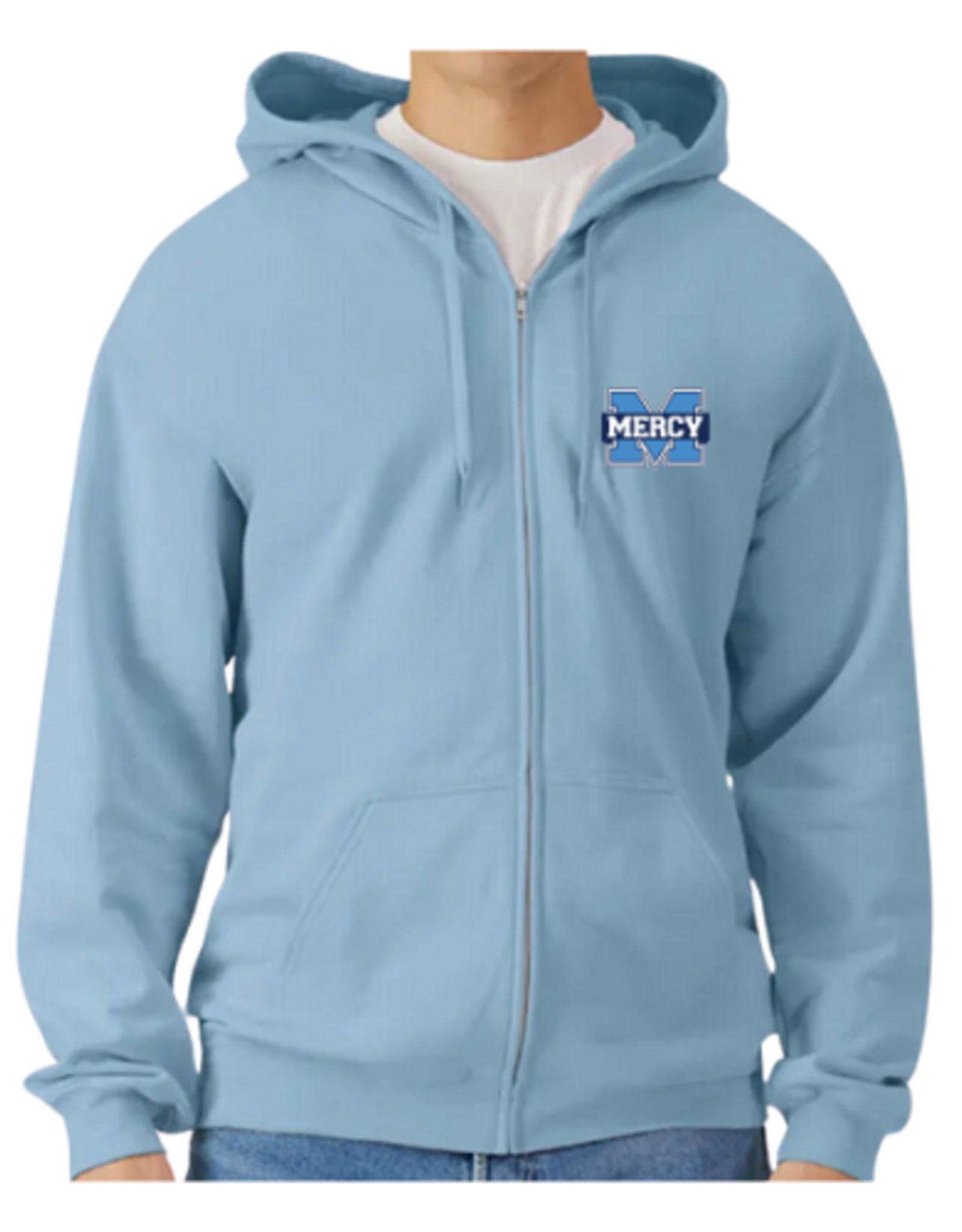 Gildan STONE BLUE Embroidered Power M Full Zip Hoodie