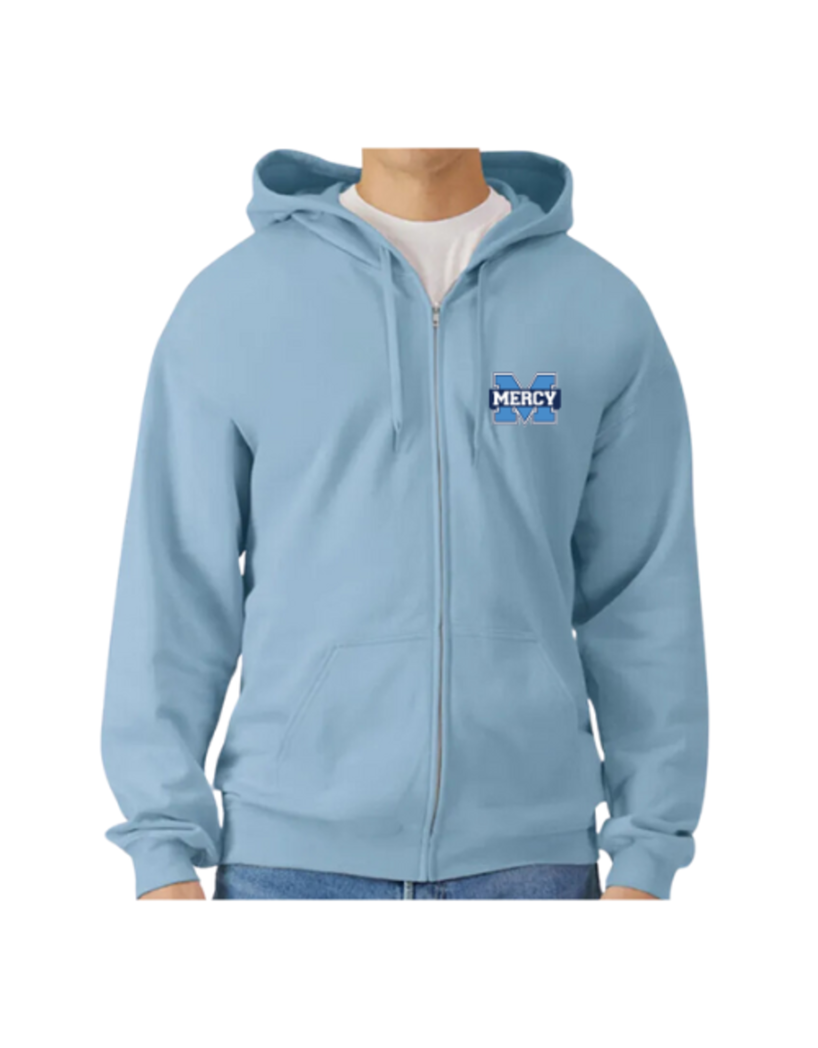 Gildan STONE BLUE Embroidered Power M Full Zip Hoodie