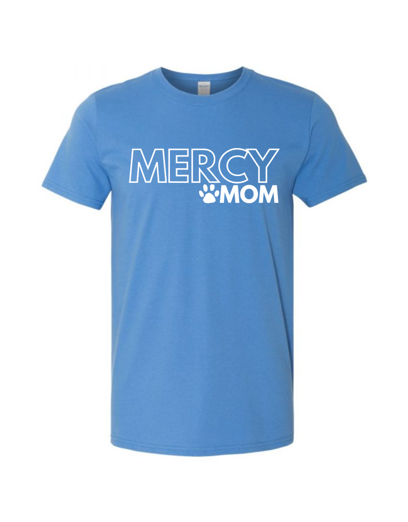 Gildan Blue tee MERCY MOM and paw print in white