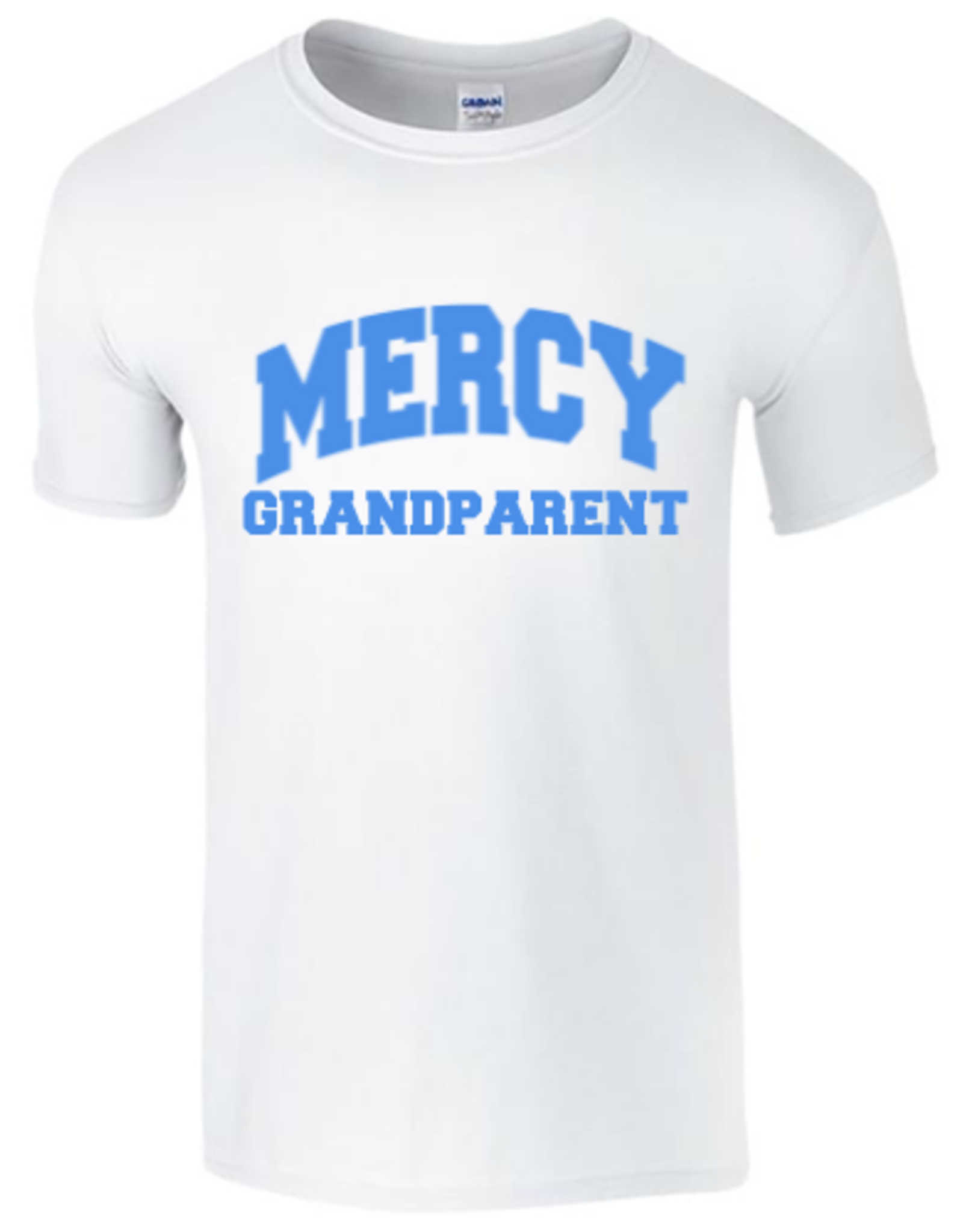 Gildan "Mercy GRANDPARENT" in blue writing white tee