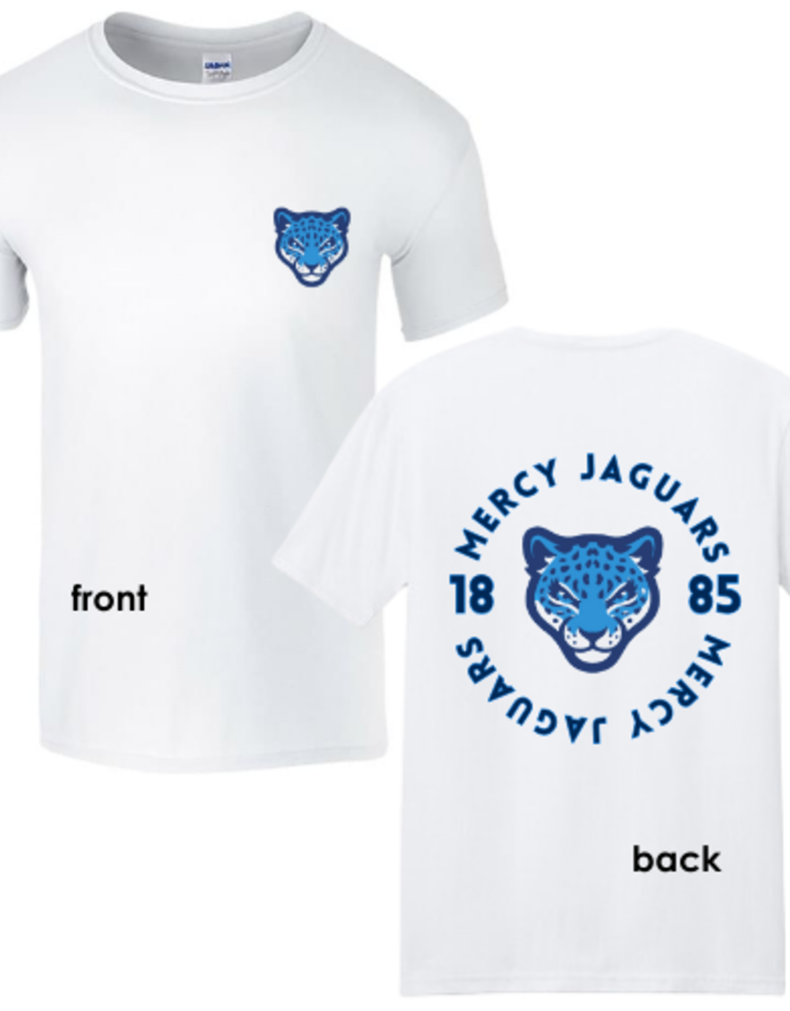 Gildan Mercy Jaguars 1885 Front/Back Tee w/Jaguar Head