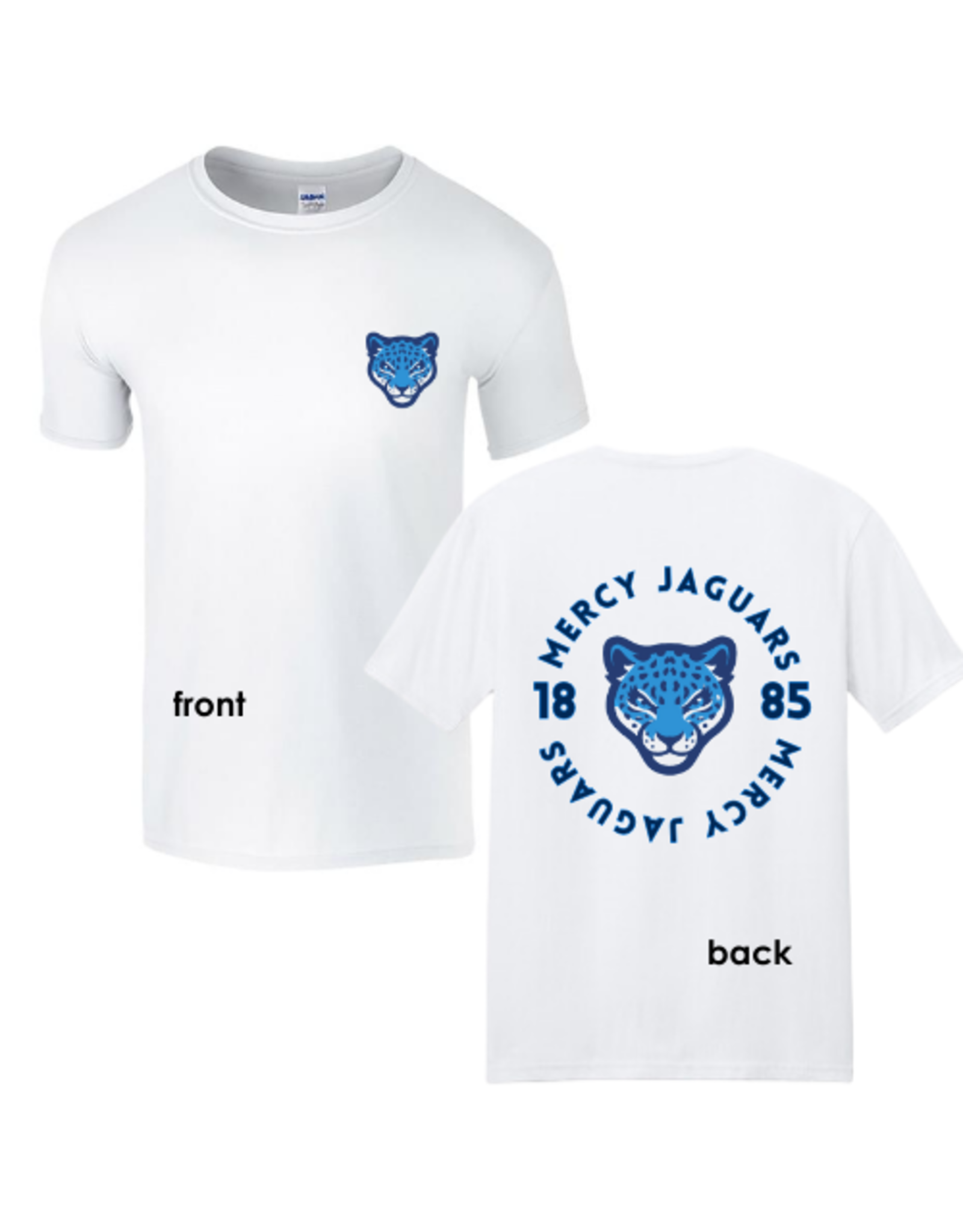 Gildan Mercy Jaguars 1885 Front/Back Tee w/Jaguar Head