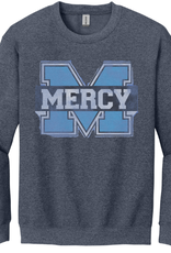 Gildan Heathered NAVY Distressed Power M Crewneck