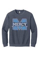 Gildan Heathered NAVY Distressed Power M Crewneck