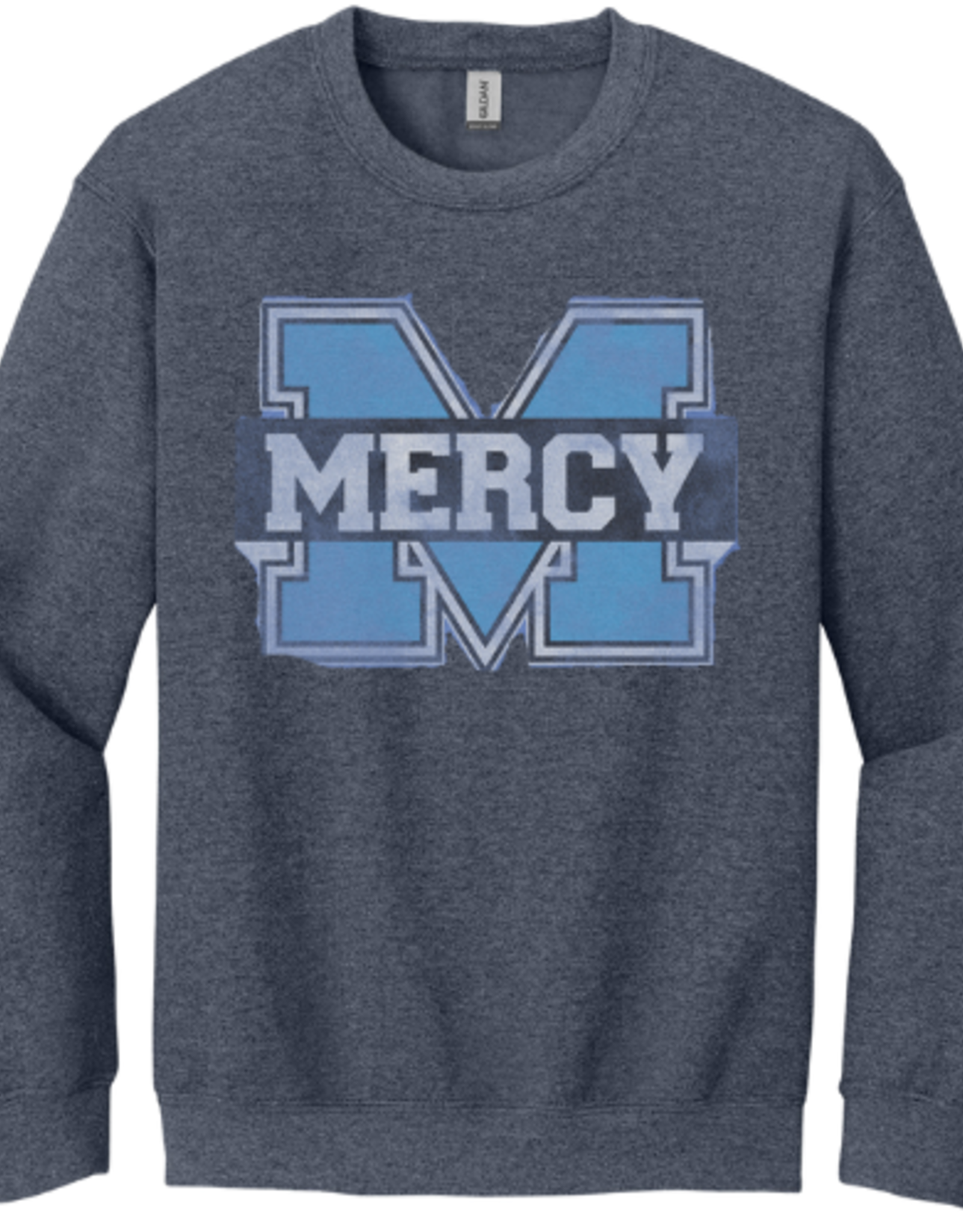 Gildan Heathered NAVY Distressed Power M Crewneck