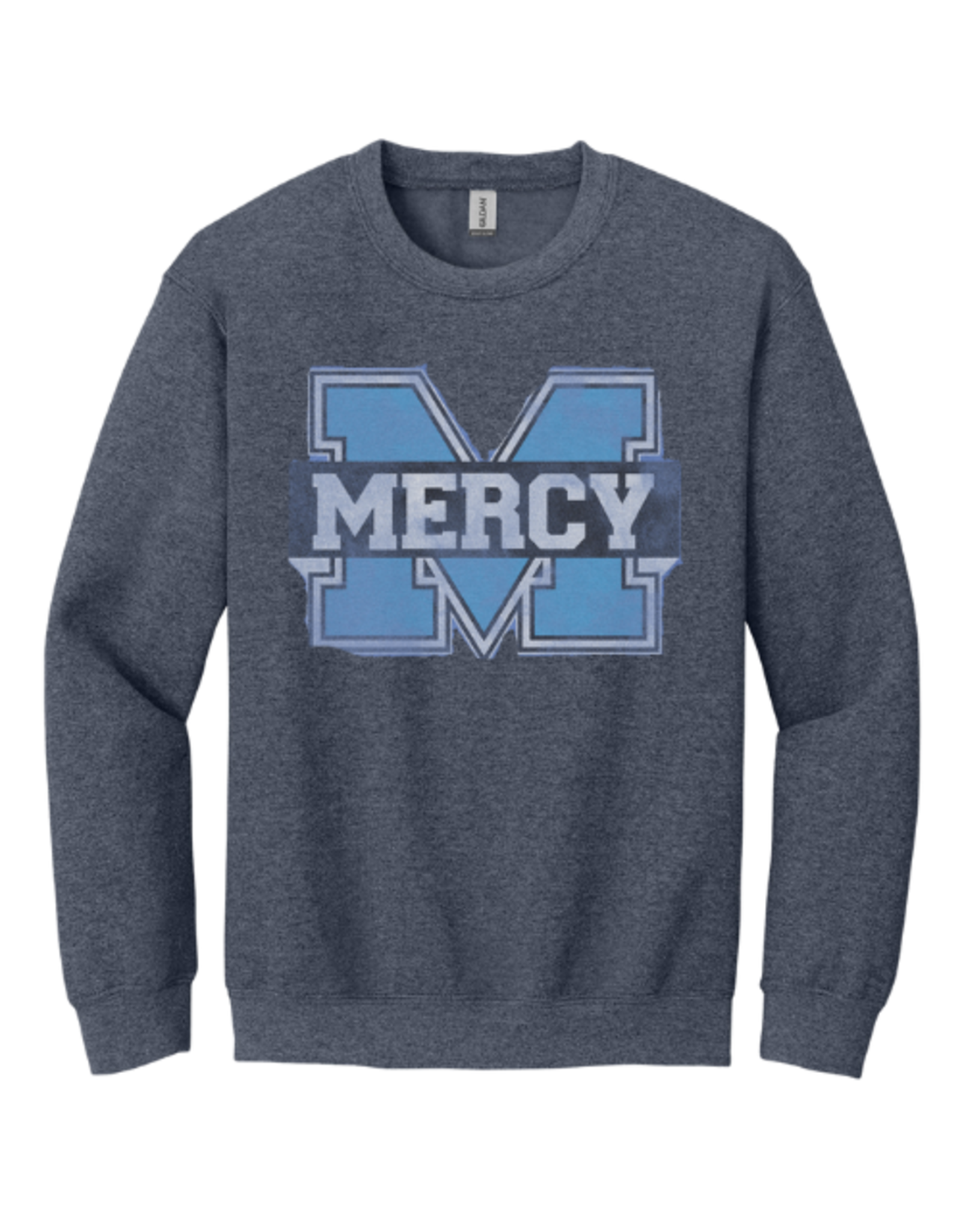 Gildan Heathered NAVY Distressed Power M Crewneck