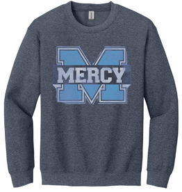 Gildan Heathered NAVY Distressed Power M Crewneck