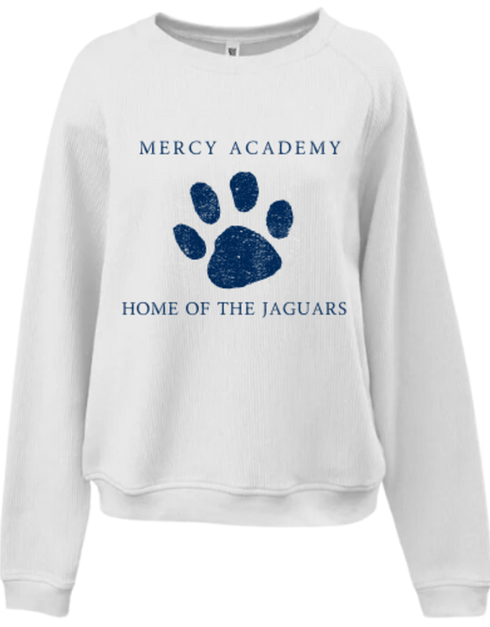 Pennant WHITE Mercy home of The Jaguars Paw Print Corded Crew