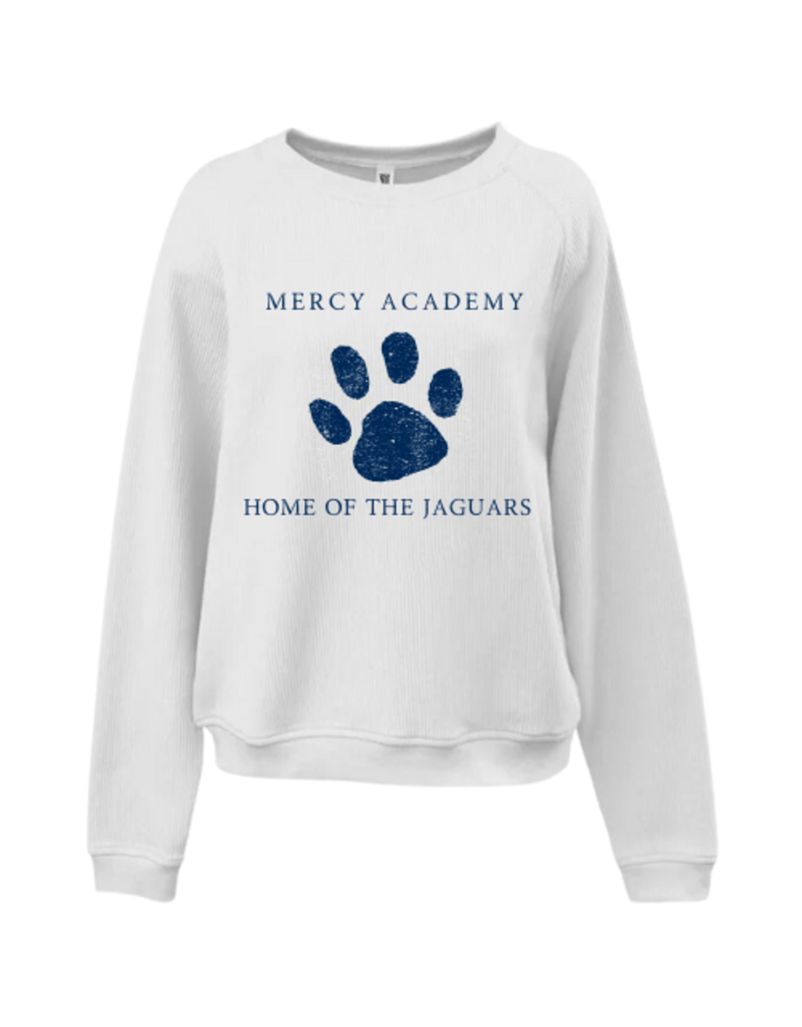 Pennant WHITE Mercy home of The Jaguars Paw Print Corded Crew