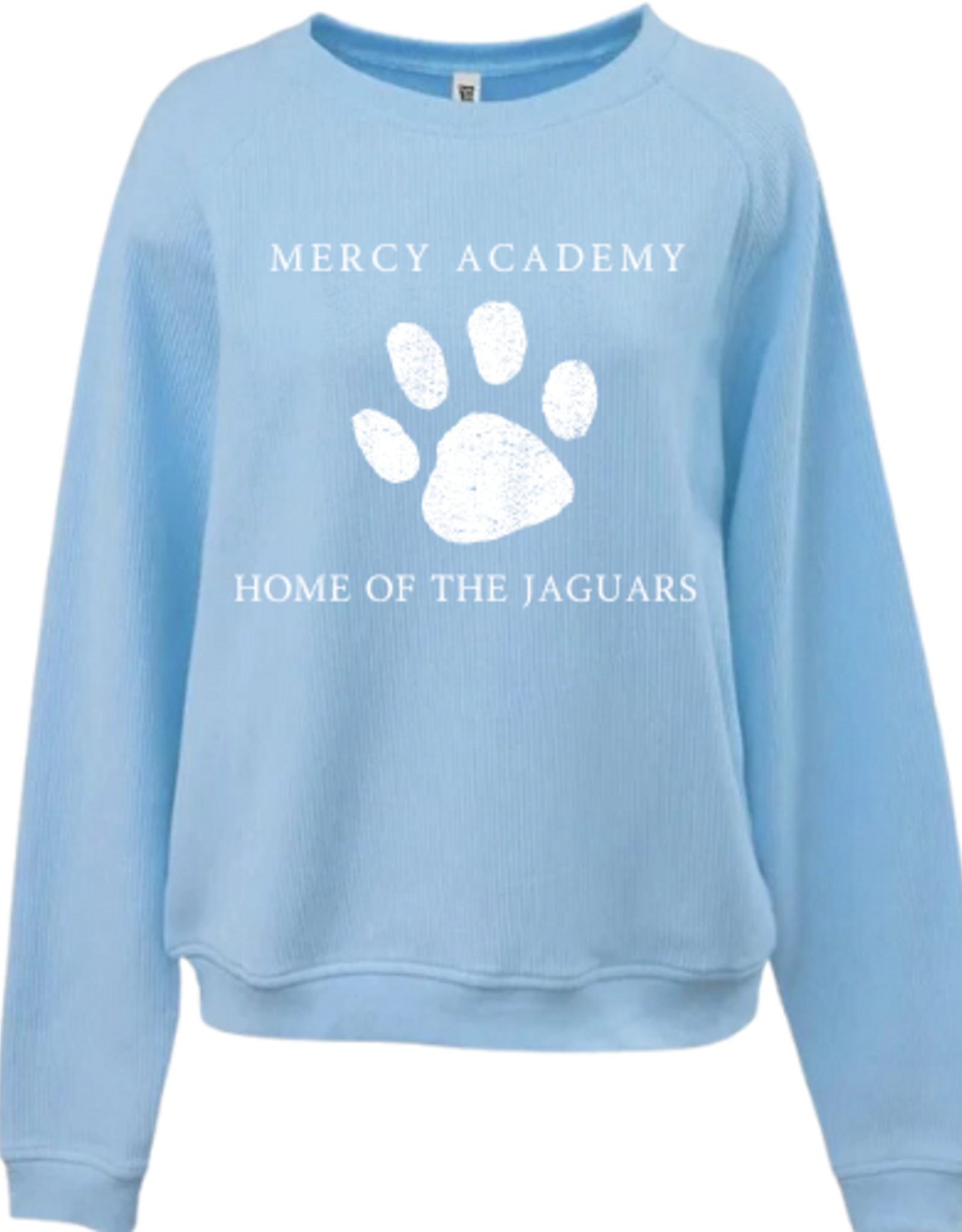 Pennant Lt BLUE Mercy home of The Jaguars Paw Print Corded Crew