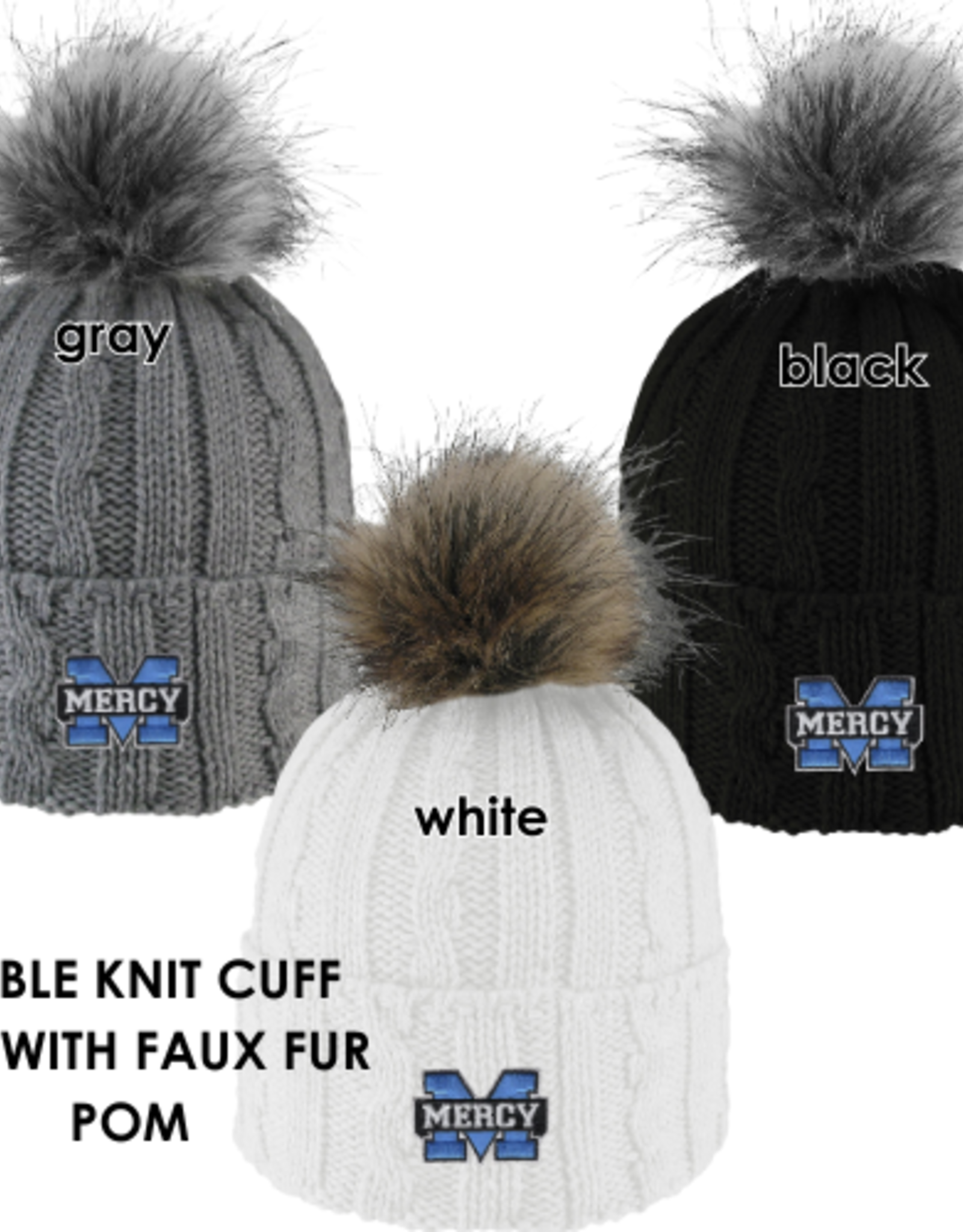 LOGOFIT Power M Embroidered Knit Cuff Hat with Faux Pom