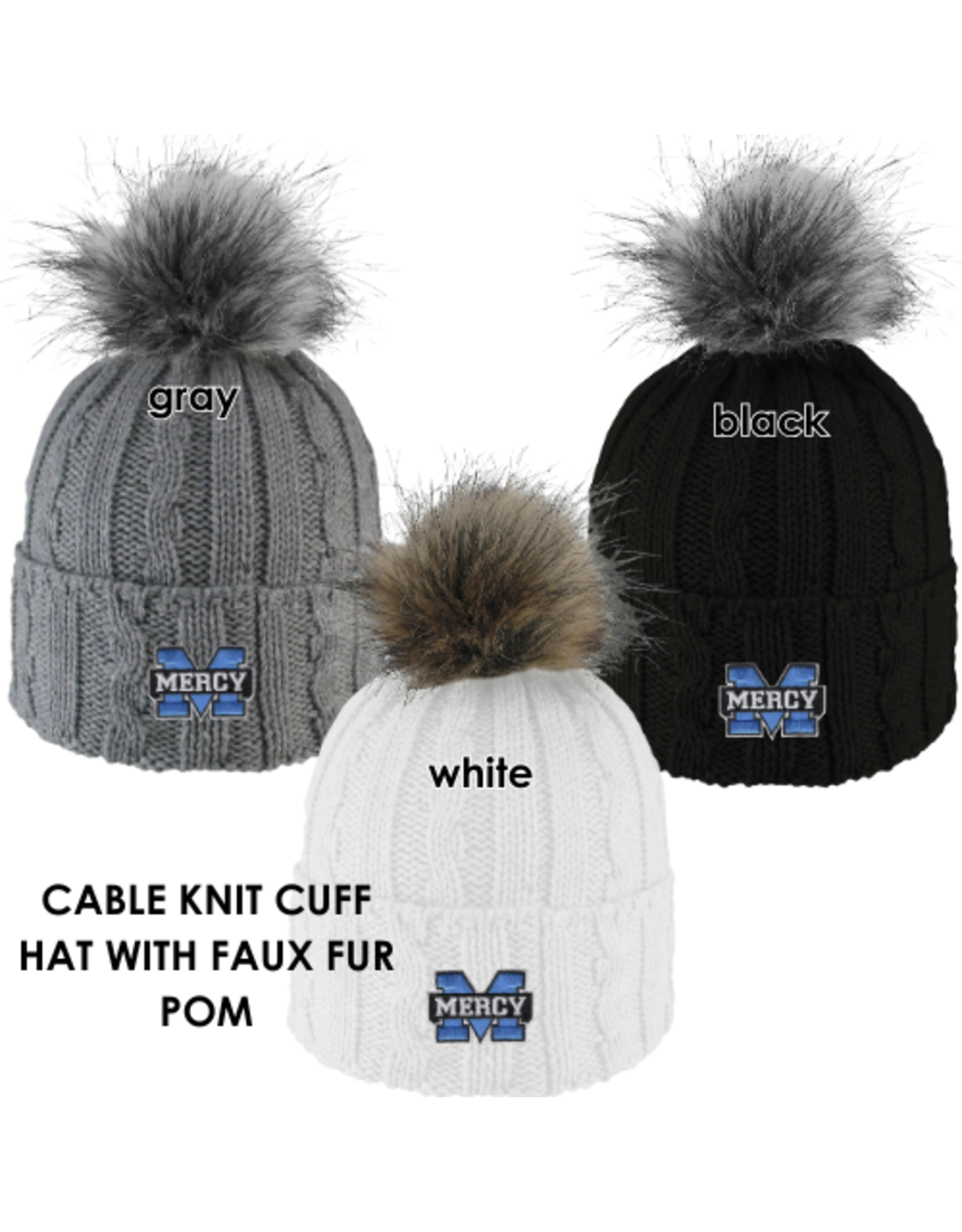 LOGOFIT Power M Embroidered Knit Cuff Hat with Faux Pom