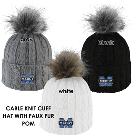 LOGOFIT Power M Embroidered Knit Cuff Hat with Faux Pom