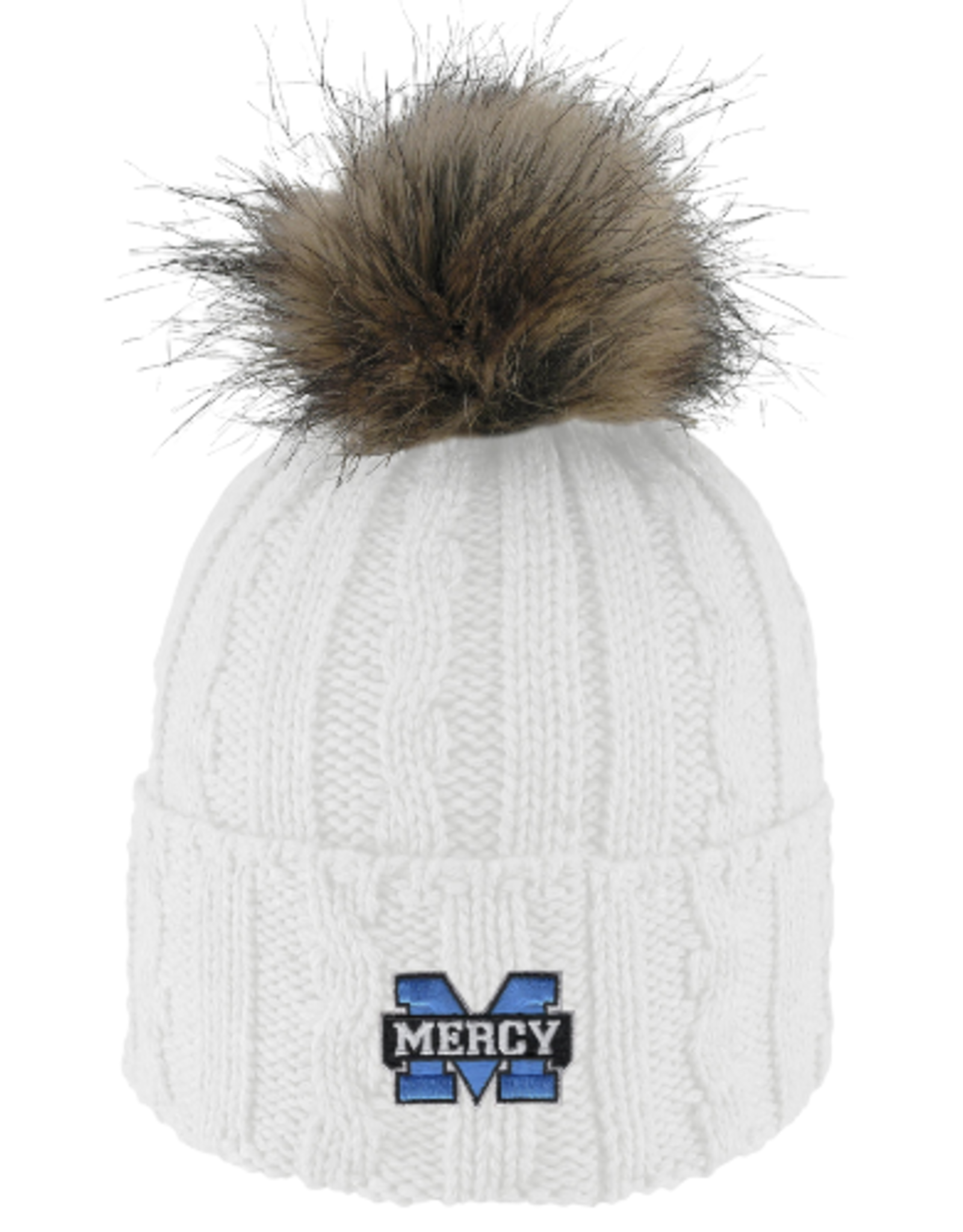 LOGOFIT Power M Embroidered Knit Cuff Hat with Faux Pom