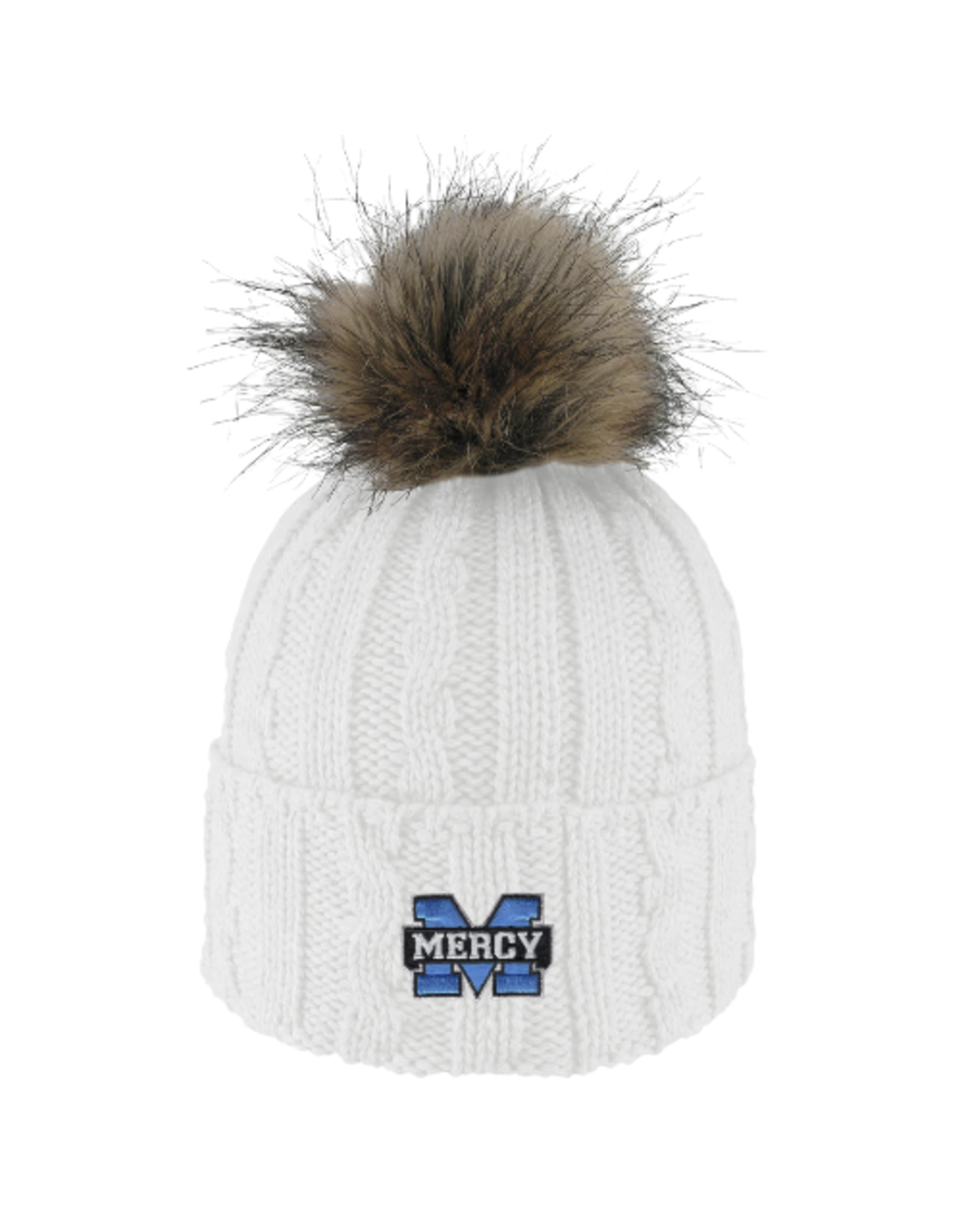 LOGOFIT Power M Embroidered Knit Cuff Hat with Faux Pom