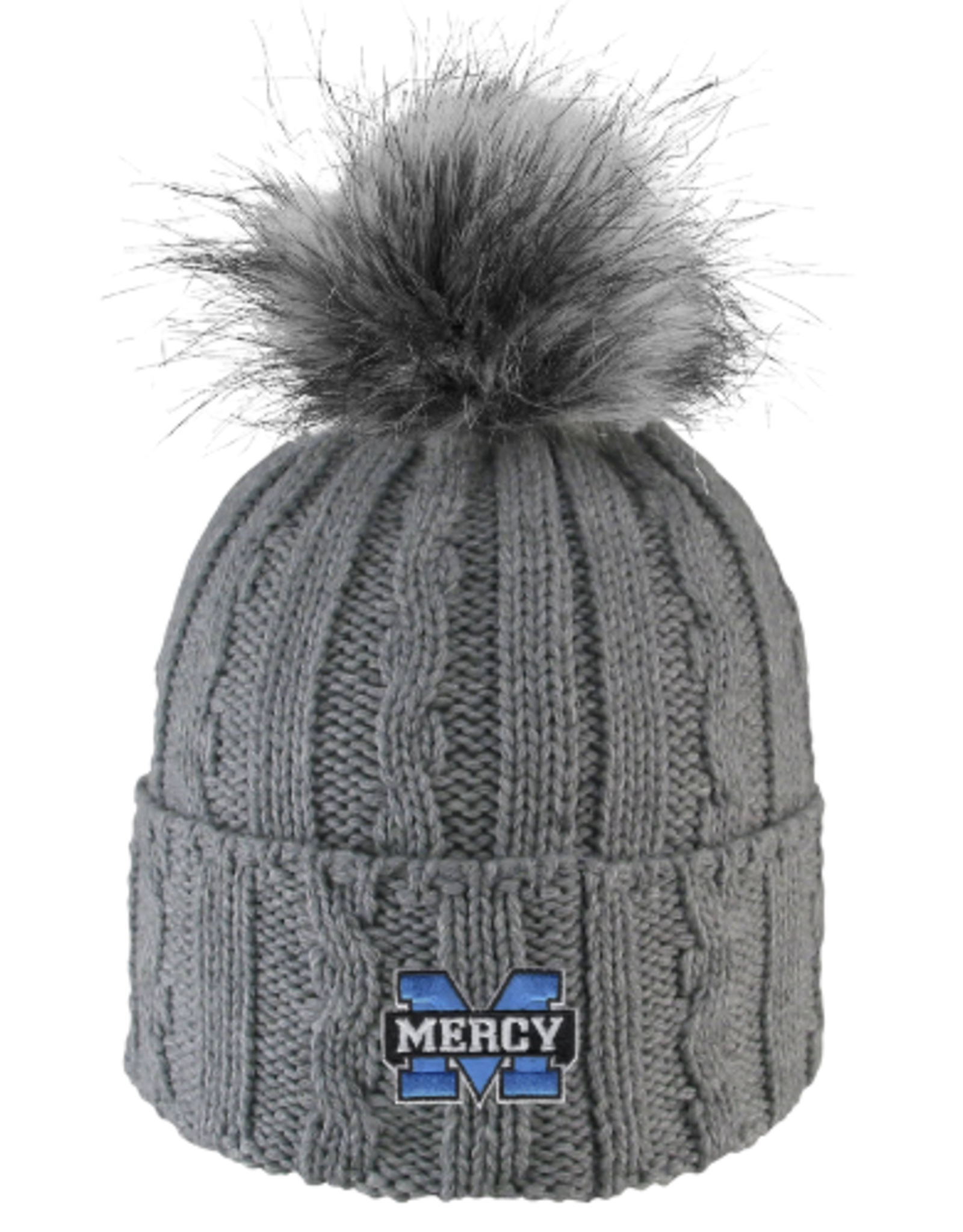 LOGOFIT Power M Embroidered Knit Cuff Hat with Faux Pom
