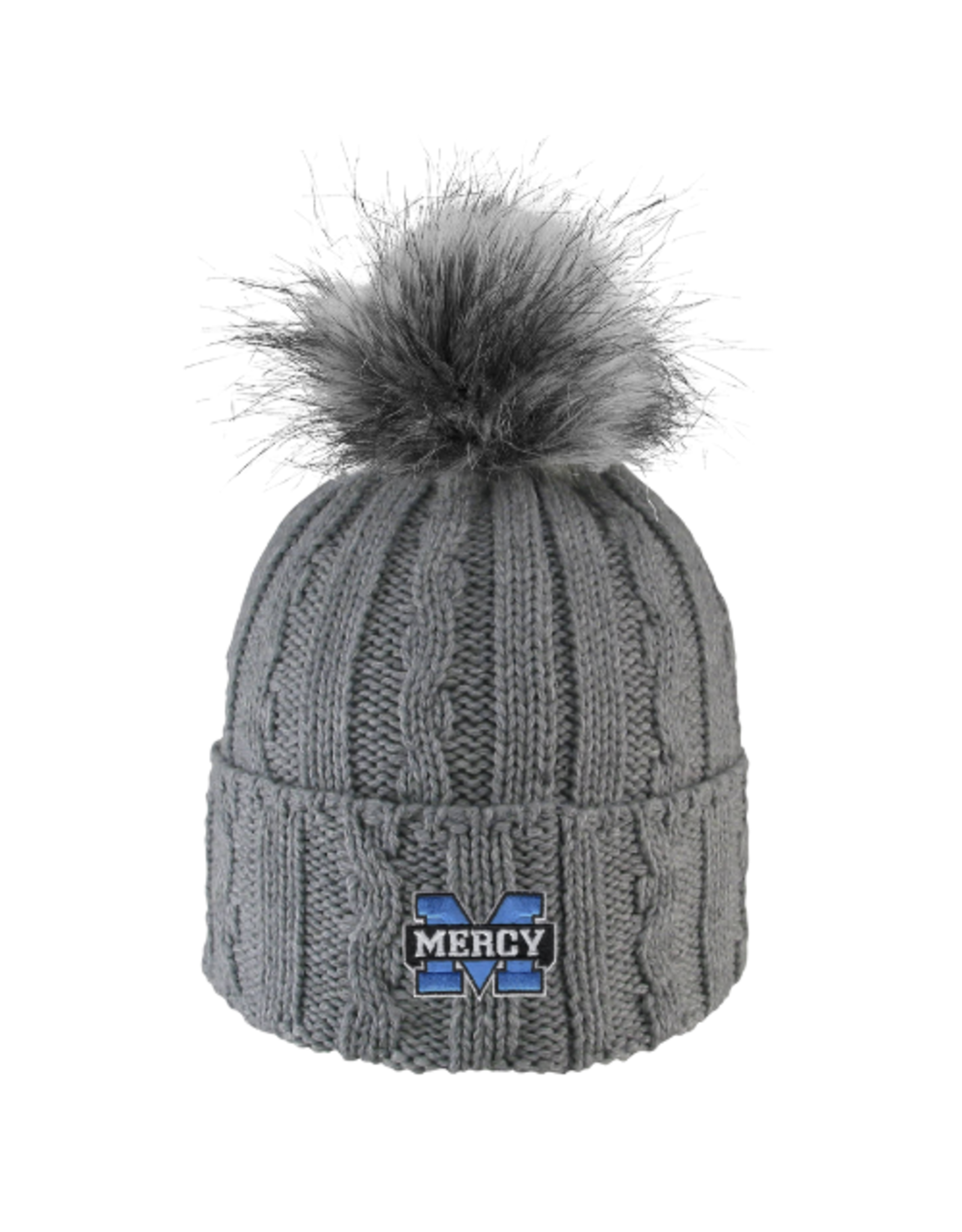 LOGOFIT Power M Embroidered Knit Cuff Hat with Faux Pom