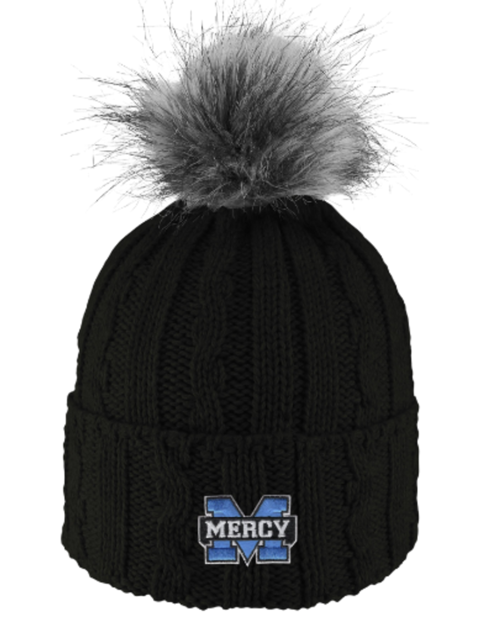 LOGOFIT Power M Embroidered Knit Cuff Hat with Faux Pom