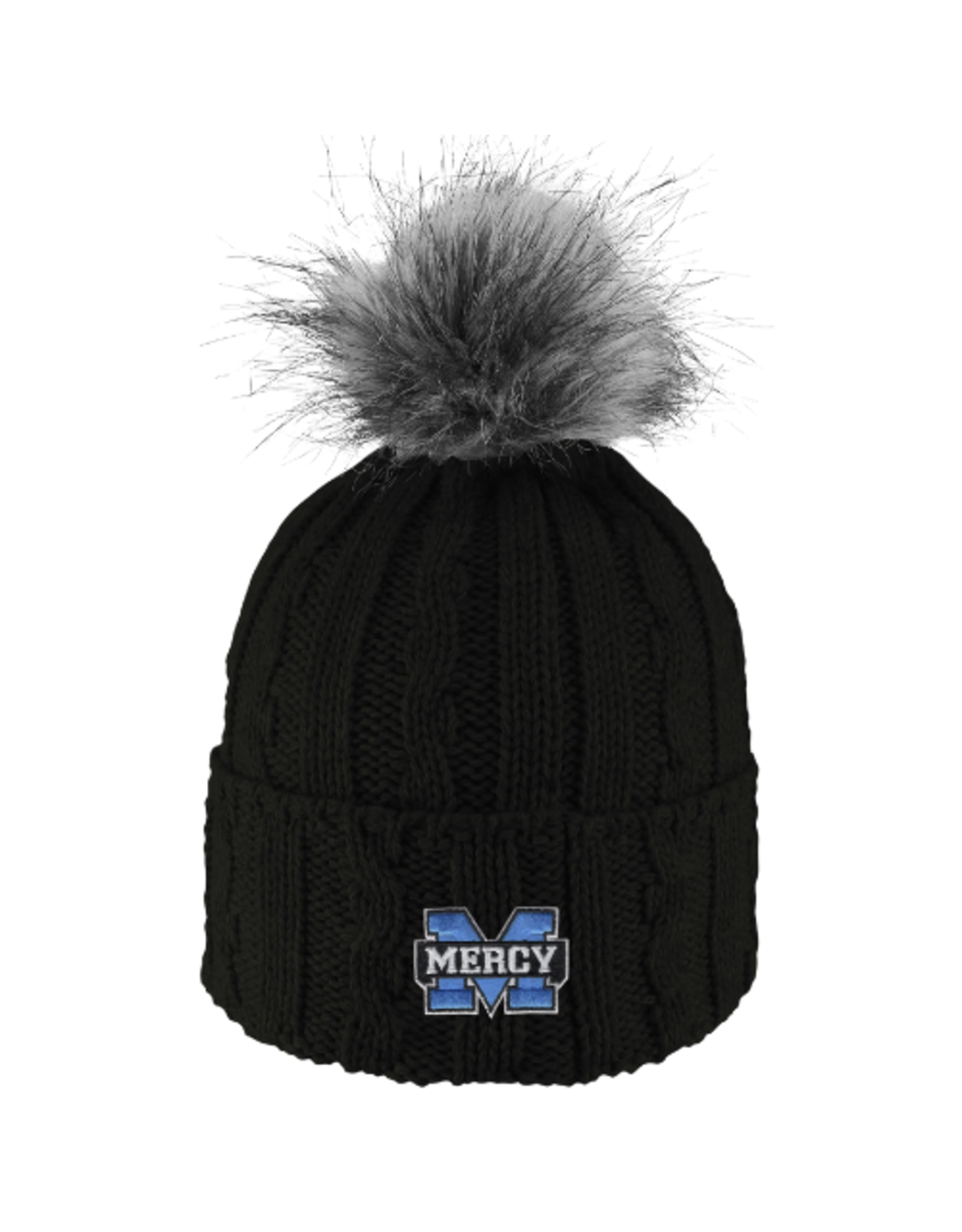 LOGOFIT Power M Embroidered Knit Cuff Hat with Faux Pom