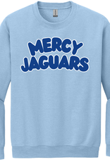 Gildan Lt Blu crewneck MERCY JAGUARS Navy Bubble Letters